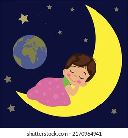 Grandfather Moon Cute Boy Sleeping Stock Vector (Royal photo image