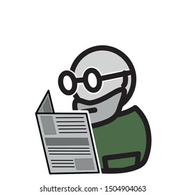 grandfather with a newspaper.illustration of a grandfather with glasses reading a newspaper on a white background.  Vector illustration. Flat design. EPS 10.