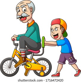 grandfather is playing with his grandchild

