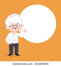 Grandfather pointing gesture pose. International grandparents day illustration cute cartoon vector.