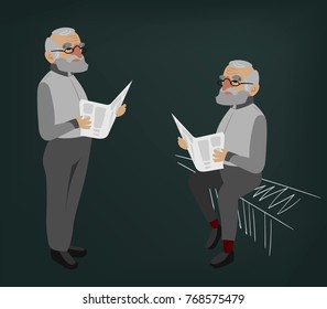 grandfather read newspaper character vector illustration