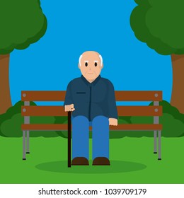 Grandfather seated on wooden chair
