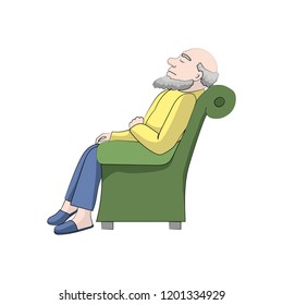 grandfather is sleeping in the chair. Vector color illustration