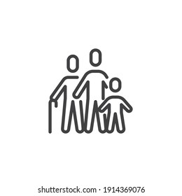 Grandfather with son and grandson line icon. linear style sign for mobile concept and web design. Father, son and grandpa outline vector icon. Family people symbol, logo illustration. Vector graphics