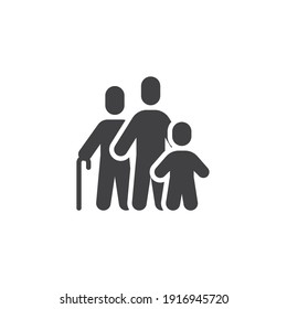 Grandfather with son and grandson vector icon. filled flat sign for mobile concept and web design. Father, son and grandpa glyph icon. Symbol, logo illustration. Vector graphics