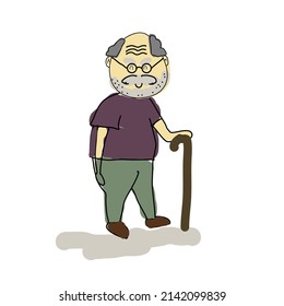 Grandfather standing in hand holding a walking stick