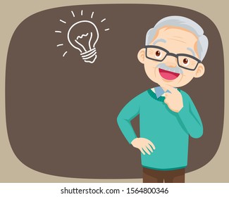 Grandfather standing thinking get idea.oldman looking up on empty or blank.elderly thinks about problem.Thoughtful people understand the problem.happy grandfather find successful solution.