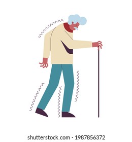 grandfather suffering parkinson walking character