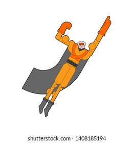 Grandfather superhero. Super granddad in mask and raincoat. Strong old man