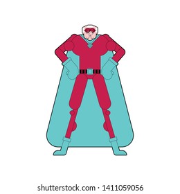 Grandfather superhero. Super granddad in mask and raincoat. Strong old man
