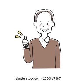Grandfather thumbs up and winking