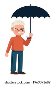 grandfather with umbrella cute character
