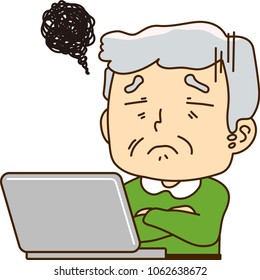 Grandfather using a laptop computer,To be disappointed