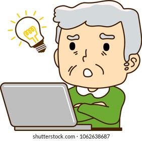 Grandfather using a laptop computer,To solve