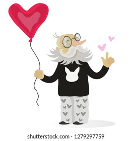 grandfather. Valentine's Day. With red balloon heart 