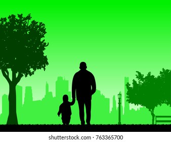 Grandfather walking with his grandson in the park