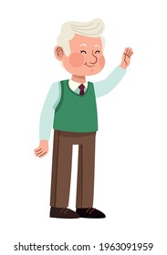 grandfather waving standing cute character