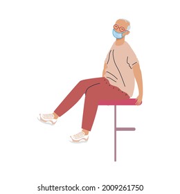 grandfather wearing medical mask character