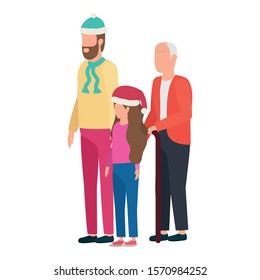 grandfather with young son and granddaughter using christmas hat vector design