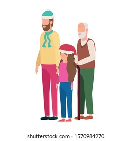 grandfather with young son and granddaughter using christmas hat vector design