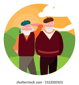 Grandfathers cartoons design, Old person grandparents man avatar senior and adult theme Vector illustration