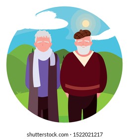 Grandfathers cartoons design, Old person grandparents man avatar senior and adult theme Vector illustration