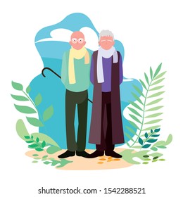Grandfathers cartoons design, Old person grandparents man avatar senior and adult theme Vector illustration