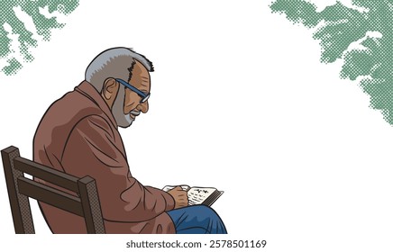 Grandfather's Day, Father-in-law's day, senior citizen's day. Old man sitting in a square reading a book