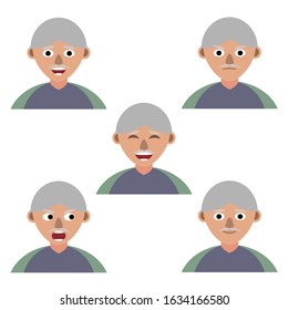 Grandfather's face emotions, isolated icons set the illustration