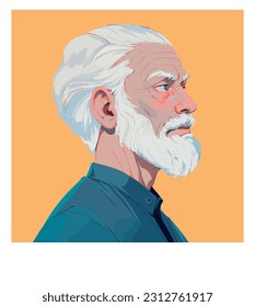 Grandfather's face in profile. The head of a bald old man with a gray beard in profile. Avatar for social networks. Vector illustration in hand drawn style.