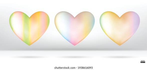 grandient colorful hearts 3D vector collection isolated on white background.Symbol of Love and Valentine's Day.Heart  shape icon illustration vector for design card.Pink,blue and red hearts.