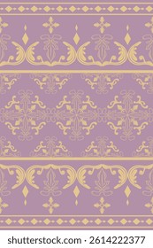 Grandiose Fine Gold Element Hand drawing art work on pale lavender background border pattern. There are florals leaves in symmetrical botanical decorate for expensive royal wealth design wallpaper rug
