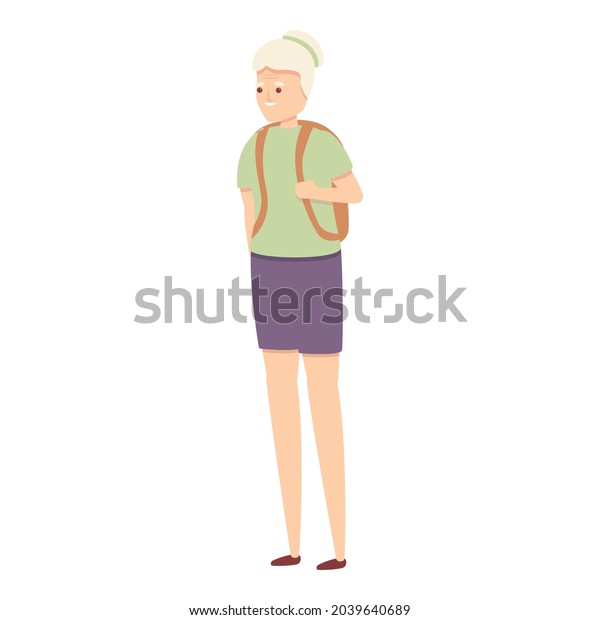 Grandma backpack icon cartoon vector. Senior\
man. Old character