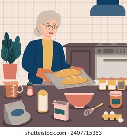 Pan de hornear de la abuela en la ilustración de la cocina