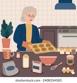 Galletas de hornear de abuela en la ilustración de la cocina.