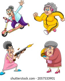 Grandma Cartoon Characters. Vector Collection Set Isolated On White Background