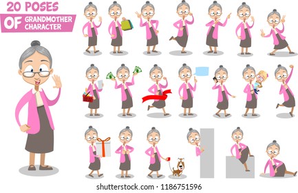 Grandma Character Animated Set Granny Dollar Stock Vector (Royalty Free ...