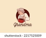 Grandma chef hold hot pot logo for restaurant and homemade culinary logo