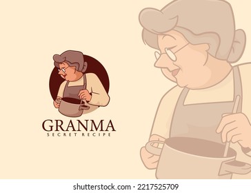 Grandma chef hold hot pot logo for restaurant and homemade culinary logo