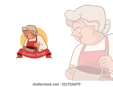 Grandma chef hold hot pot logo for restaurant and homemade culinary logo