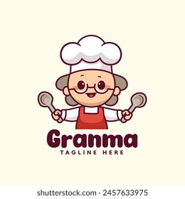 Grandma chef hold spoon mascot logo