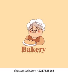 Grandma chef mascot logo for bakery, restaurant and homemade culinary logo