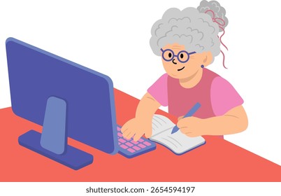 vovó em computação gráfica vetorial plana para e-learning e acesso à tecnologia para adultos mais velhos conceito de alfabetização digital