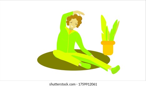 Grandma does exercises. Flat illustration.