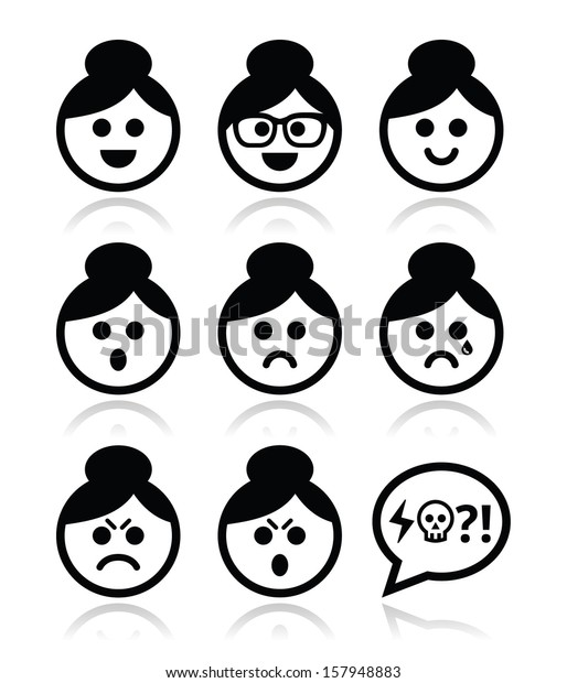 Grandma Face Woman Bun Hair Vector Stock Vector (Royalty Free) 157948883