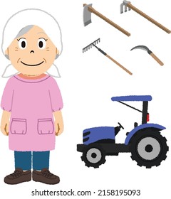 Grandma farming and farm equipment and tractors