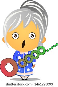 Grandma feeling suprised, illustration, vector on white background.