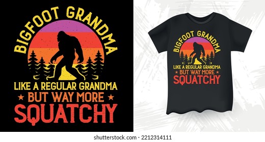 Grandma Funny Bigfoot Sasquatch Retro Sunset Vintage Father's Day Bigfoot T-Shirt Design