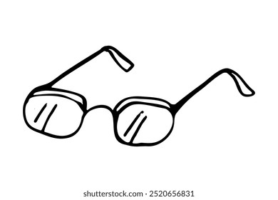 Grandma glasses. black and white hand drawn illustration of a pair of glasses with a thick black frame and round lenses for poster, banner, recipe card, menu, food package design