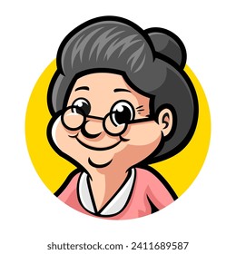 GRANDMA WITH GLASSES MASCOT LOGO